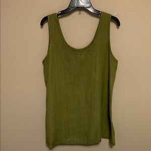 Cynthia Ashby 100% Linen Round Neck Sleeveless Dust Olive Green Top Small Lagen